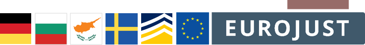 Flags of De BG CY SE, and logo of Europol Eurojust